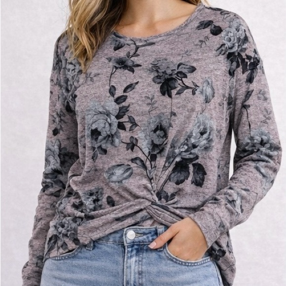 Ricki's Tops - Ricki's Plum and Gray Floral Office Causual Top Size XL